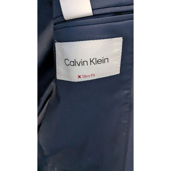 Calvin Klein Slim Fit Navy Suit Jacket 38L 100% Wool Two Button Blazer - Picture 10 of 13